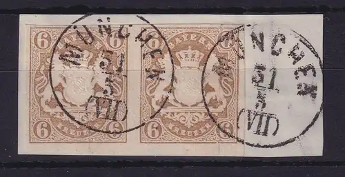Bayern Wappen 6 Kreuzer Mi.-Nr. 20 Paar mit Einkreis-O München auf Briefstück