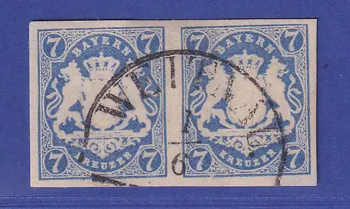Bayern Wappen 7 Kreuzer Mi.-Nr. 21 a waagrechtes Paar mit Halbkreis-O WEITNAU