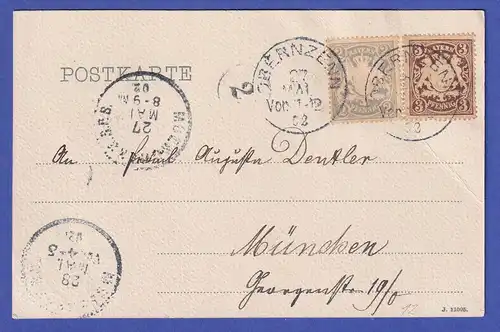Bayern 1902 Ansichtskarte Obernzenn (Mittelfranken) gelaufen nach München