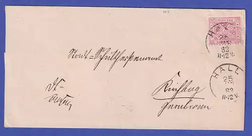 Württemberg Dienstmarke Mi.-Nr. 203 auf Brief von Schw. Hall n. Kirchberg/Jagst