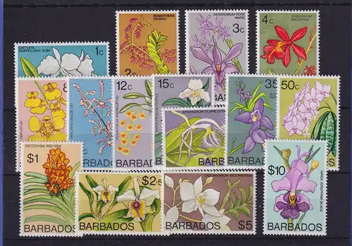 Barbados 1974 Orchideen Mi.-Nr. 365-380 (ohne Nr. 369) postfrisch **