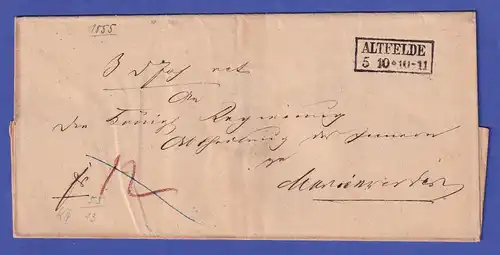 Ostpreußen Brief mit Rechteckstempel ALTFELDE 1855