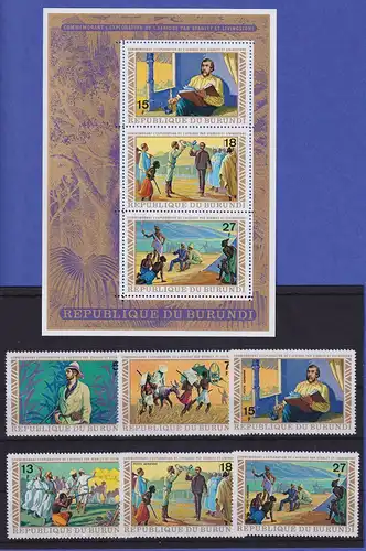 Burundi 1973 Stanley und Livingstone Mi.-Nr. 911-916 A, Block 68 A postfrisch **