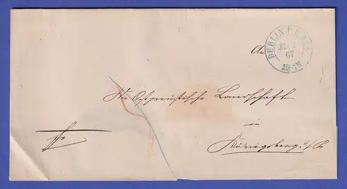 Preußen Brief mit Zweikreisstempel BERLIN 1867