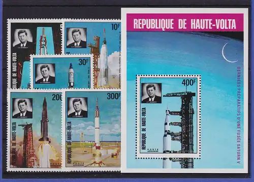 Obervolta Burkina Faso 1973 Amerikanische Raumfahrt Mi.-Nr. 461-465, Block 16 **