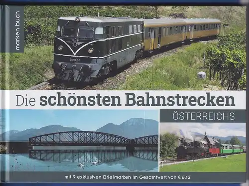 Österreich Buch "Die schönsten Bahnstrecken Österreichs", darin 9 Briefmarken