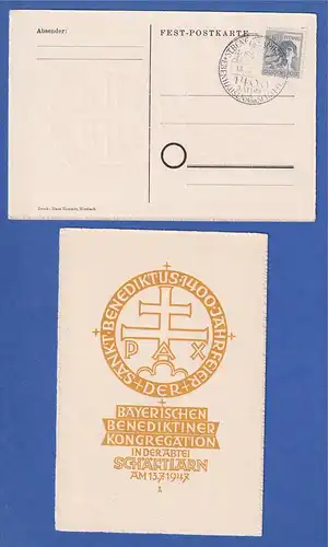 Sonder-Postkarte BAYERISCHE BENEDIKTINER KONGREGATION Abtei SCHÄFTLARN 1947