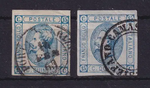 Italien 1863 König Viktor Emanuel II. 15 Cent.  Mi.-Nr. 15 I und II  gestempelt