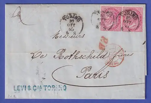 Italien 1865 Mi.-Nr. 20 - zwei Werte auf Brief an die Firma Rothschild in Paris