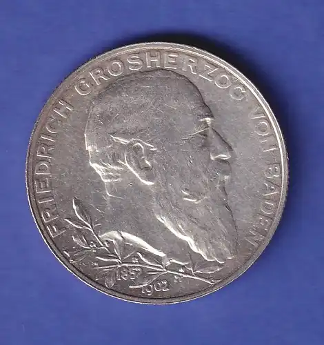 Baden Silbermünze 2 Mark Großherzog Friedrich 1902 G vz