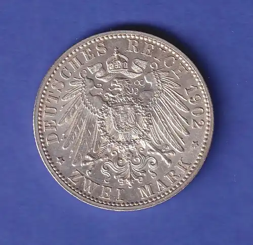 Baden Silbermünze 2 Mark Großherzog Friedrich 1902 G vz