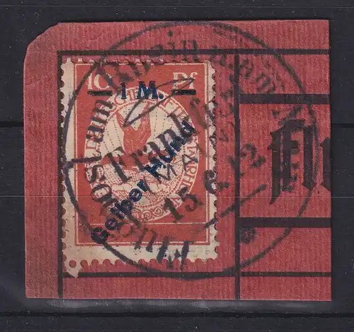 Dt. Reich 1912 Halbamtliche Flugpost 1 M Gelber Hund auf rotem Kartenstück