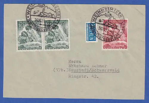 Berlin 1951 Mi.-Nr. 80-81 auf gr. Briefstück mit So.-O WEINHEIM Zweiburgenstadt