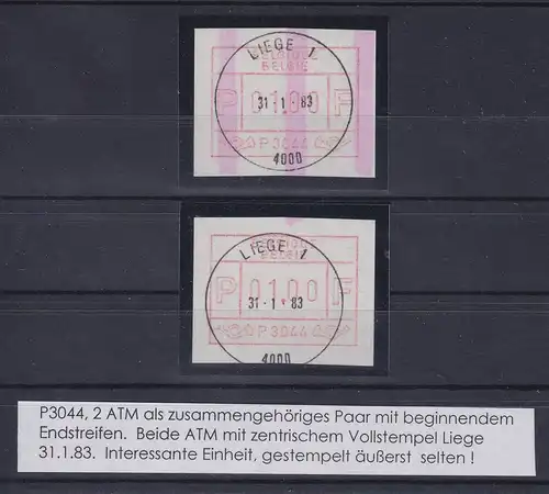 Belgien FRAMA-ATM P3044 Liège Endstreifen-Anfang über 2 ATM, je mit ET-Voll-O !