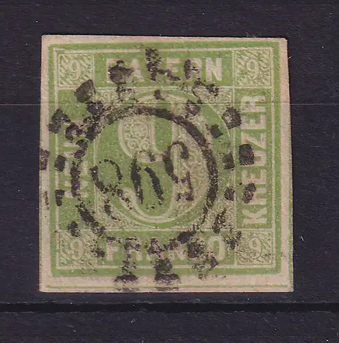 Bayern 9 Kreuzer grün Mi.-Nr. 5 c II mit OMR 598 Würzburg