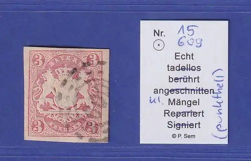 Bayern Wappen 3 Kreuzer rot Mi.-Nr. 15 mit OMR 609 Vilseck  gepr. SEM BPP