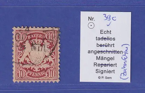 Bayern Wappen 10 Pfennig weinrot Mi.-Nr. 39 c gestempelt gepr. SEM BPP