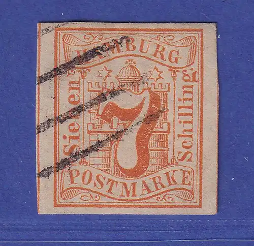 Hamburg 1859 Wertziffer 7 Schillinge orange Mi.-Nr. 6 gestempelt gpr. PFENNINGER