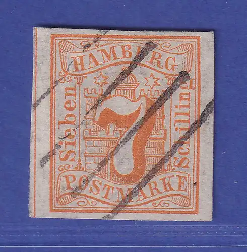 Hamburg 1859 Wertziffer 7 Schillinge orange Mi.-Nr. 6 gestempelt gpr. Bühler