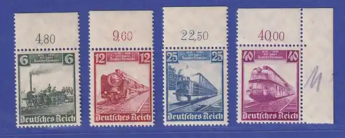Deutsches Reich 1935 Eisenbahn Mi.-Nr. 580-583 Oberrand- und Eckrandstücke **
