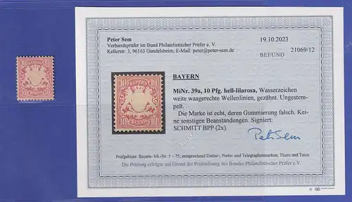 Bayern Wappen 10 Pfennig rosa  Mi.-Nr. 39 a  ungebraucht (*) gepr. SEM BPP