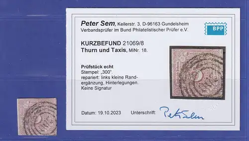 Thurn und Taxis 5 Sgr. Mi.-Nr. 18  mit Nr.-O 300 Hamburg gepr. SEM BPP