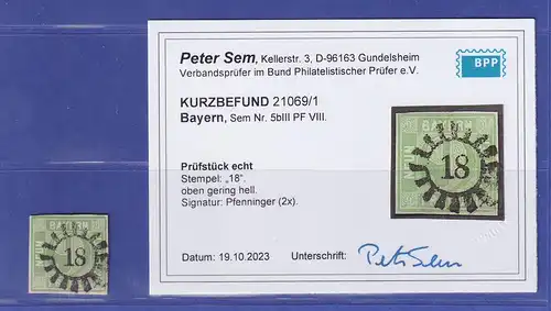 Bayern 9 Kreuzer grün  Mi.-Nr. 5 b III PF VIII  mit GMR 18  gepr. SEM BPP