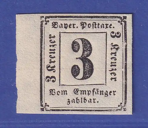 Bayern 1862 Portomarke 3 Kreuzer Mi.-Nr. 1  Seitenrandstück postfrisch **