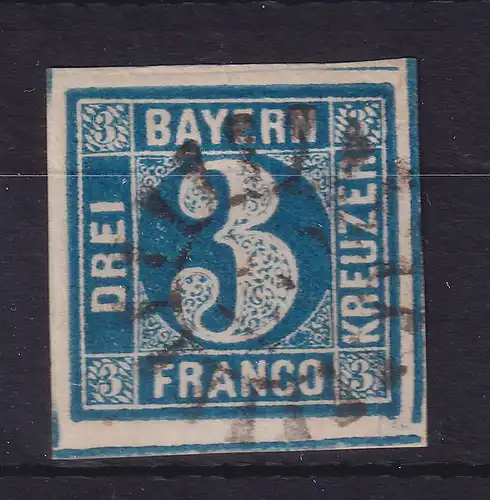 Bayern 3 Kreuzer Mi.-Nr. 2 II mit GMR, tiefblau, dickes Papier