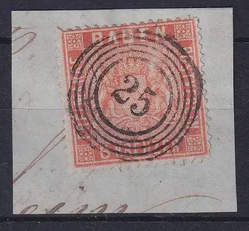 Baden 6 Kreuzer orange Mi.-Nr. 11a auf Briefstück, zentr. O 25 Constanz