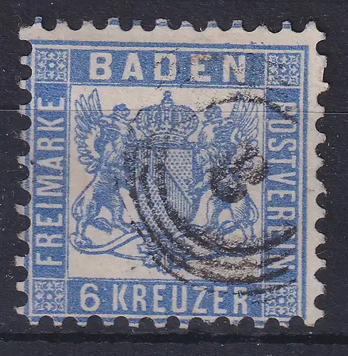 Baden 6 Kreuzer ultramarin Mi.-Nr. 19a gestempelt mit Ringnr.-O 8 