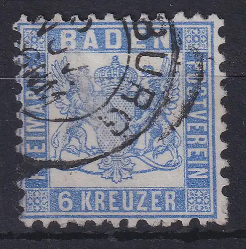 Baden 6 Kreuzer ultramarin Mi.-Nr. 19a gestempelt mit Orts-O ...BURG 