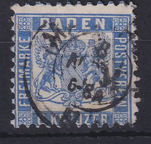 Baden 6 Kreuzer ultramarin Mi.-Nr. 19a gestempelt in Mannheim gepr. PFENNINGER