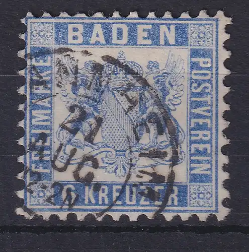 Baden 6 Kreuzer ultramarin , Mi.-Nr. 19a gestempelt mit Orts-O Mannheim