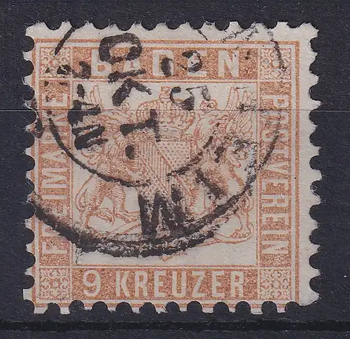 Baden 9 Kreuzer fahlbraun , Mi.-Nr. 20ba gestempelt mit Orts-O Mannheim