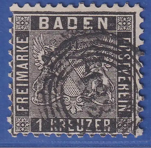 Baden 1 Kreuzer schwarz Mi.-Nr. 13a gestempelt mit Ring-Nr.-O 133 Singen