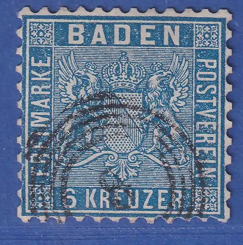 Baden 6 Kreuzer preussischblau Mi.-Nr. 14b gestempelt mit Ring-Nr.-O 8 Baden
