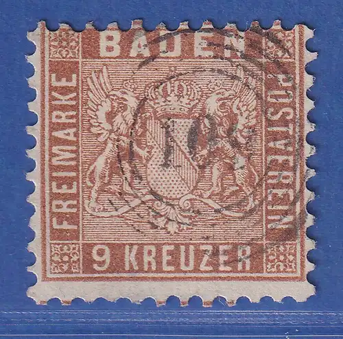 Baden 9 Kreuzer rötlichbraun Mi.-Nr. 15a gestempelt mit Ring-Nr.-O 109 Pforzheim