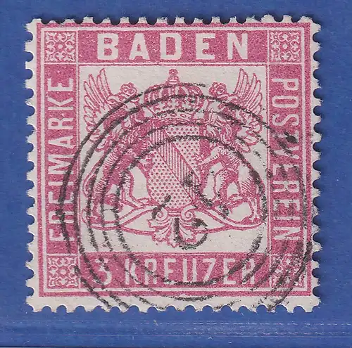Baden seltene 3 Kreuzer rot Mi.-Nr. 16 O mit Ring-Nr.-O 12 Bischofsheim a. Rhein
