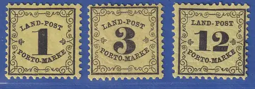 Baden Portomarken 1, 3, 12 Kr. Mi.-Nr. 1-3x Satz postfrisch ** 