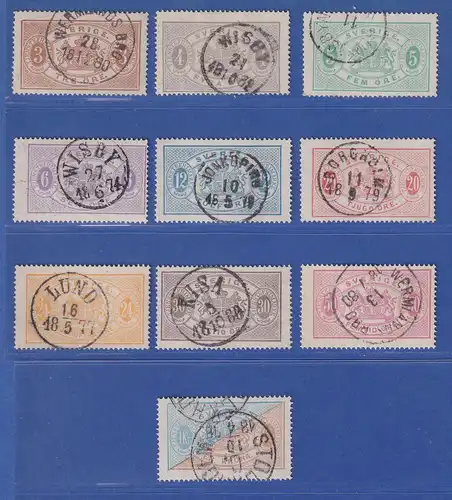 Schweden 1874 Dienstmarken in enger 14er-Zähnung Mi.-Nr. 1-11A kpl. Satz gest.