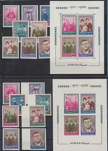 Ajman 1964 John F. Kennedy Mi.-Nr. 19-26 A/B  + Block 1 A/B postfrisch ** / MNH 