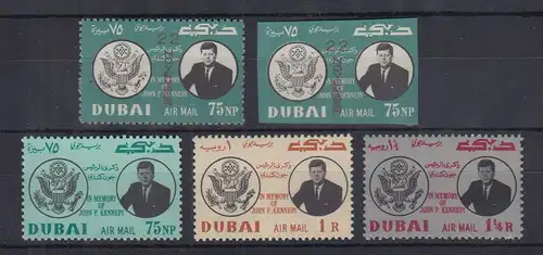 Dubai 1964 John F. Kennedy Mi.-Nr. 113-115A und 144A/B  postfrisch ** / MNH 