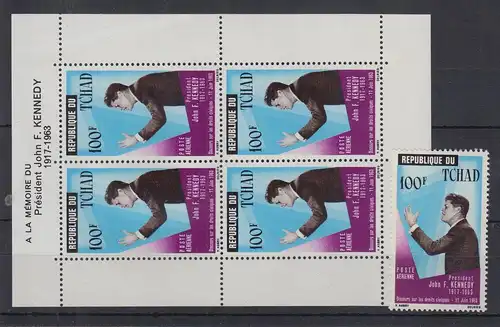 Tschad 1964 John F. Kennedy Mi.-Nr. 126 und Block 2 postfrisch ** / MNH 