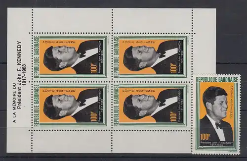 Gabun 1964 John F. Kennedy Mi.-Nr. 213 und Block 3 postfrisch ** / MNH 