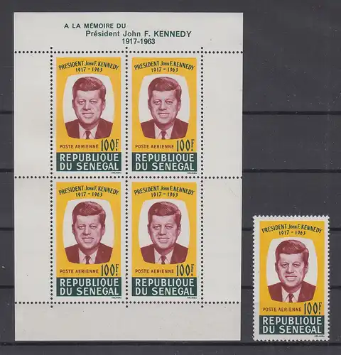 Senegal 1964 John F. Kennedy Mi.-Nr. 295 und Block 2 ** / MNH 