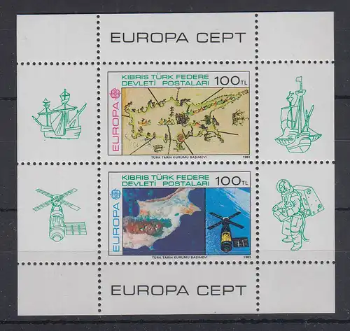 Türkisch-Zypern 1983 EUROPA alte Landkarte / Skylab-Foto Mi-Nr. Block 4 ** 