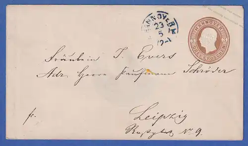 Hannover Ganzsache 3Gr. Umschlag U10 II gel. ab HANNOVER nach Leipzig