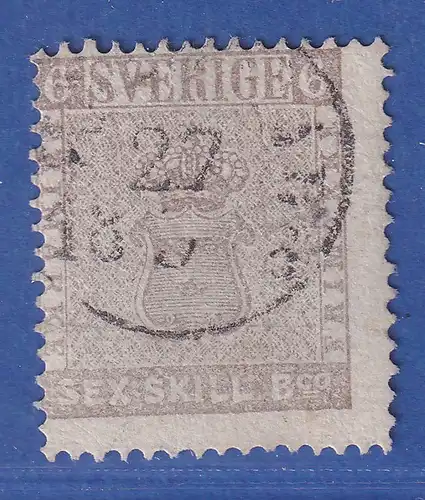 Schweden 1855 Freimarke 6 Sk. grau Mi.-Nr. 3a sauber gestempelt 