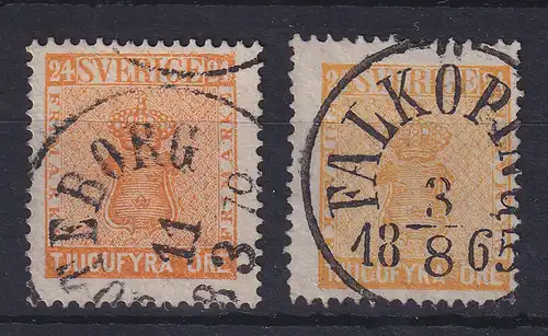 Schweden 1858 Freimarke 24 Öre Mi.-Nr. 10a und 10b jew. schön gestempelt